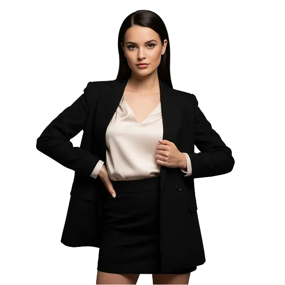 Independent companion in smart business attire and blazer